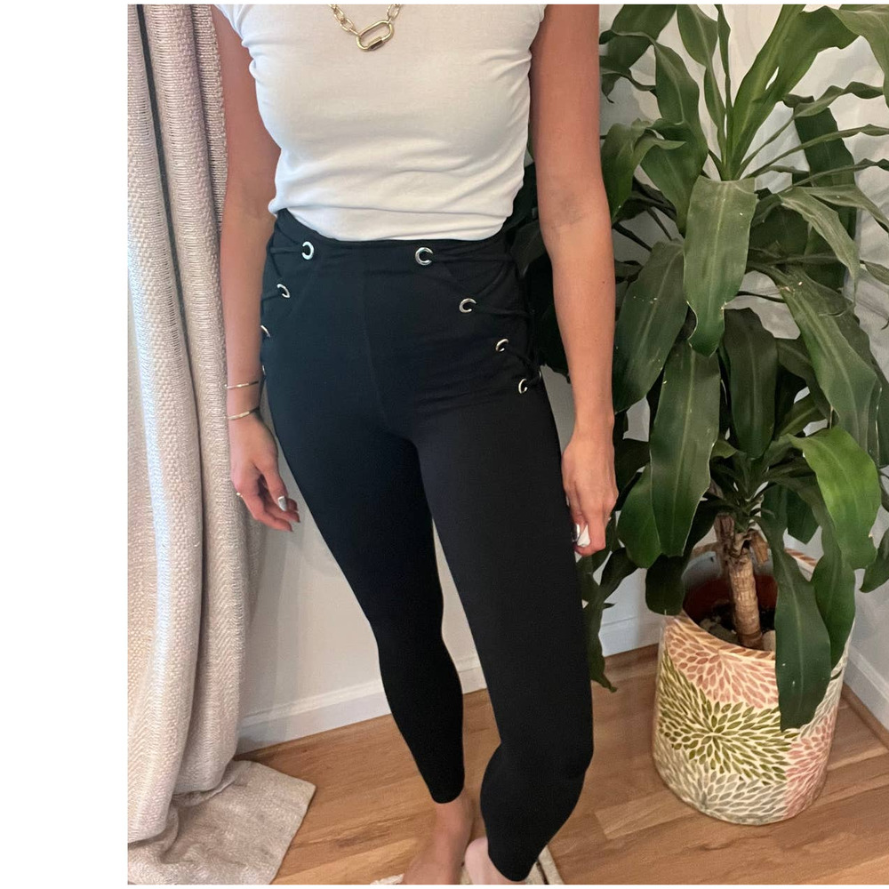 Good American Black Lace Up Leggings